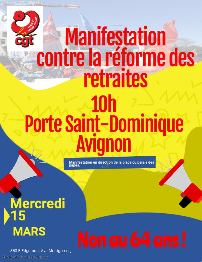 Journée de manifestation le mercredi 15 mars 10h Union syndicale